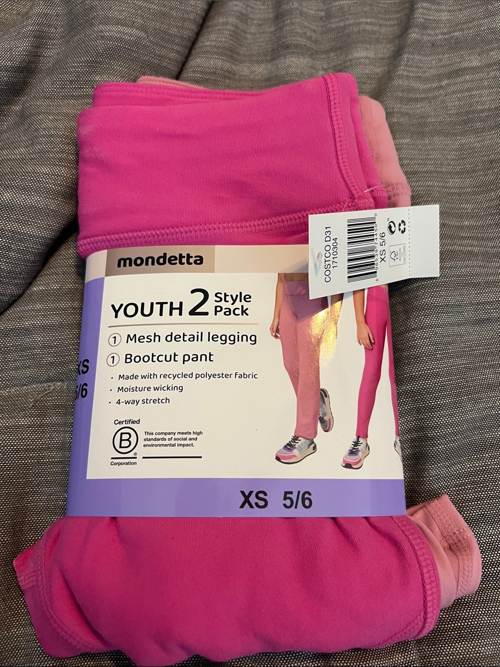 Mondetta Youth Two-Pack Active Pants in Bright Pink